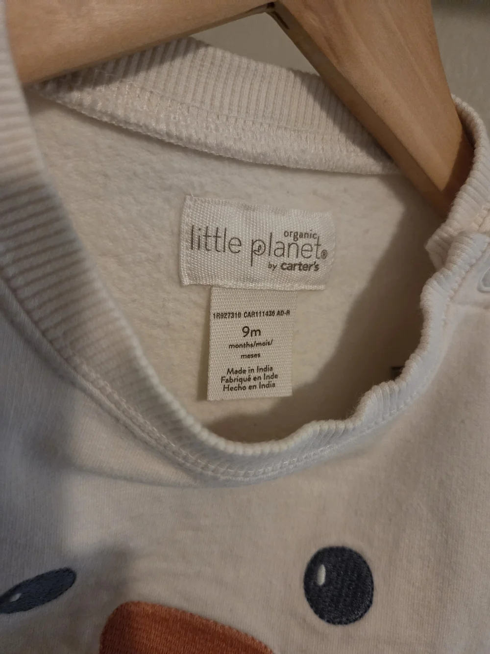 Little Planet By Carter's Organic Baby Boy 9M Cream Snowman  One-Piece